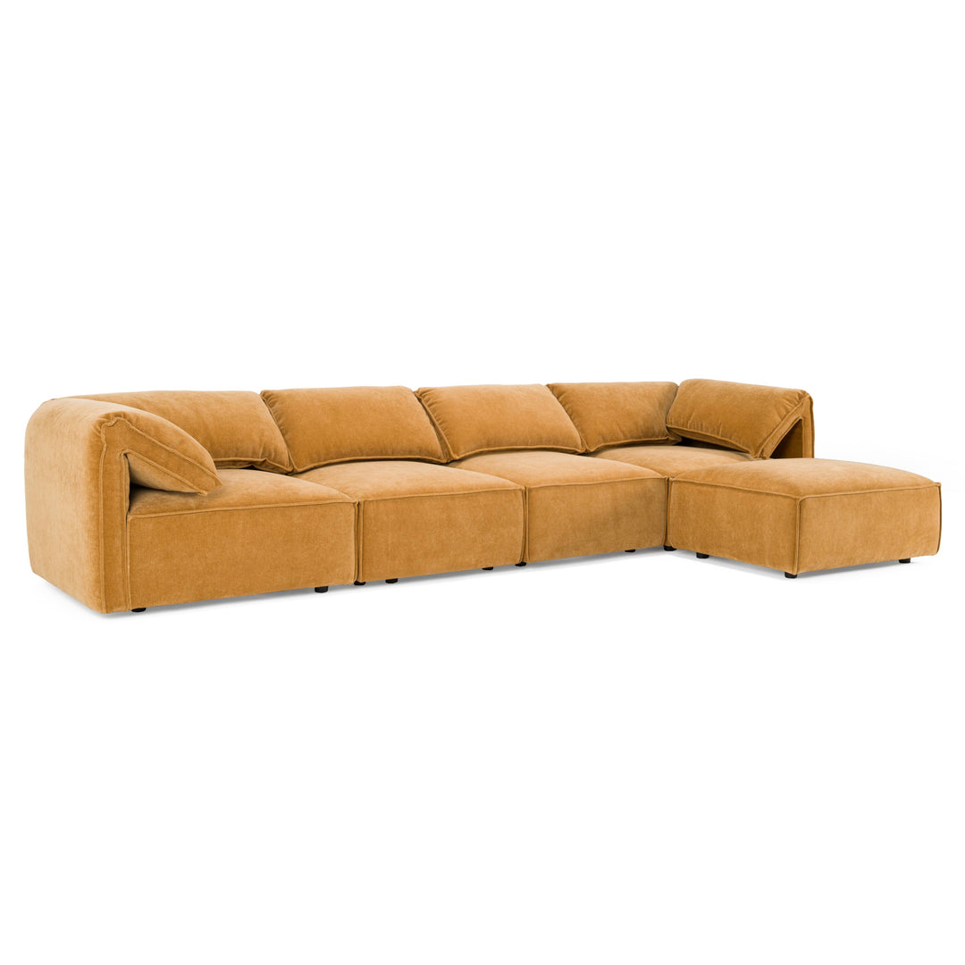 Gene - Modern Ochre Fabric 5-Piece Modular Sectional Sofa