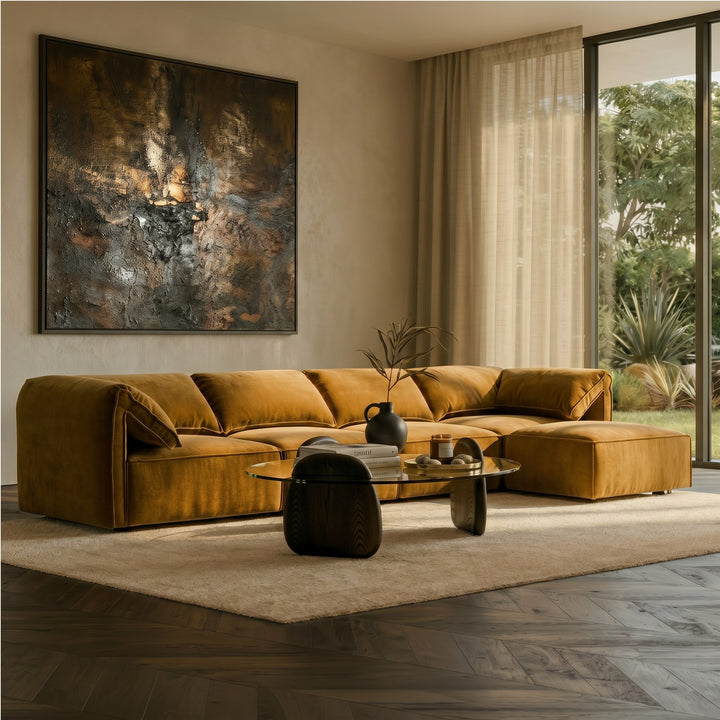 Gene - Modern Ochre Fabric Modular Armless Sectional Seat