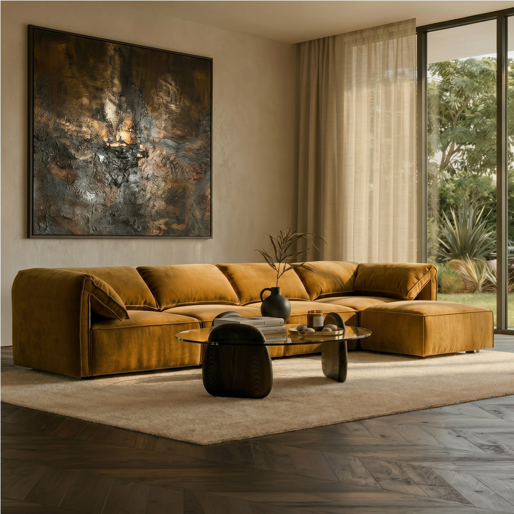 Gene - Modern Ochre Fabric Modular Corner Sectional Seat - View 9