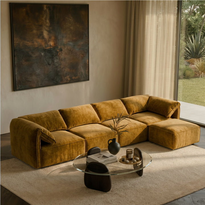 Gene - Modern Ochre Fabric Modular Armless Sectional Seat