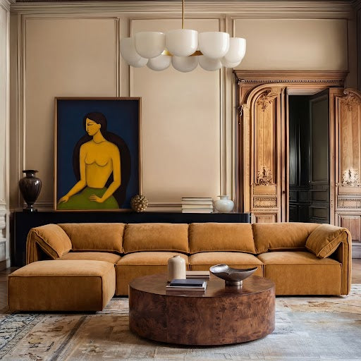 Gene - Modern Ochre Fabric Modular Corner Sectional Seat