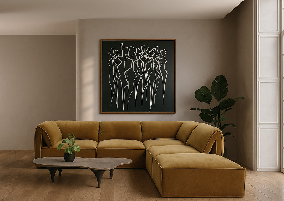 Gene - Modern Ochre Fabric Modular Corner Sectional Seat