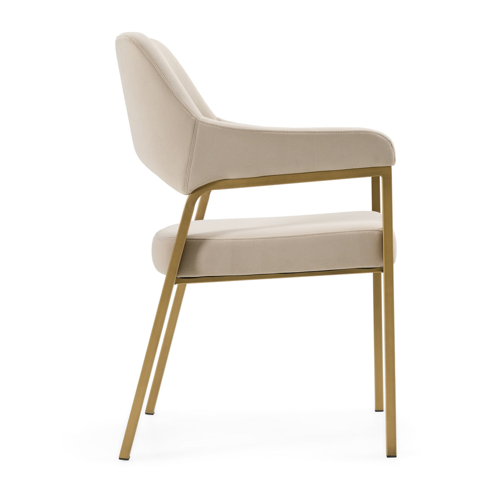 George - Modern Beige Fabric + Antique Brass Dining Chair - View 2