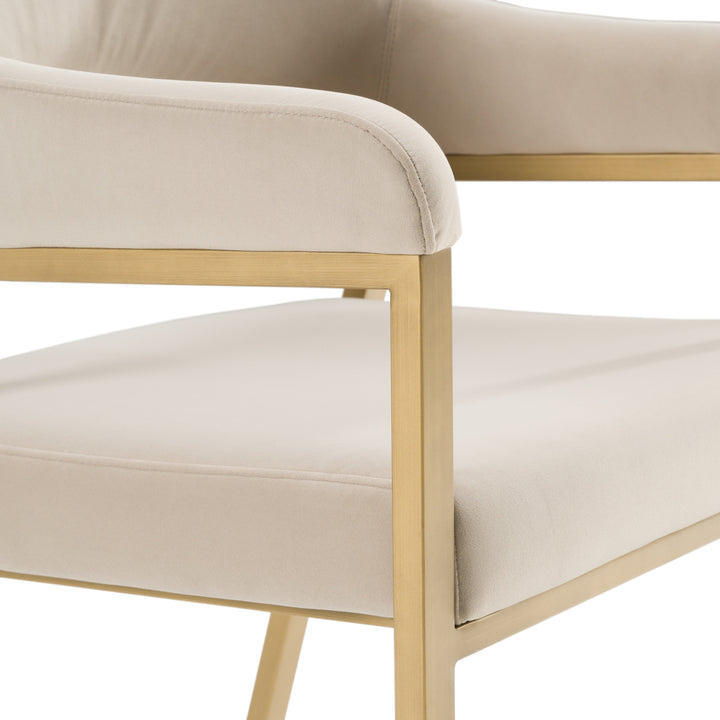 George - Modern Beige Fabric + Antique Brass Dining Chair