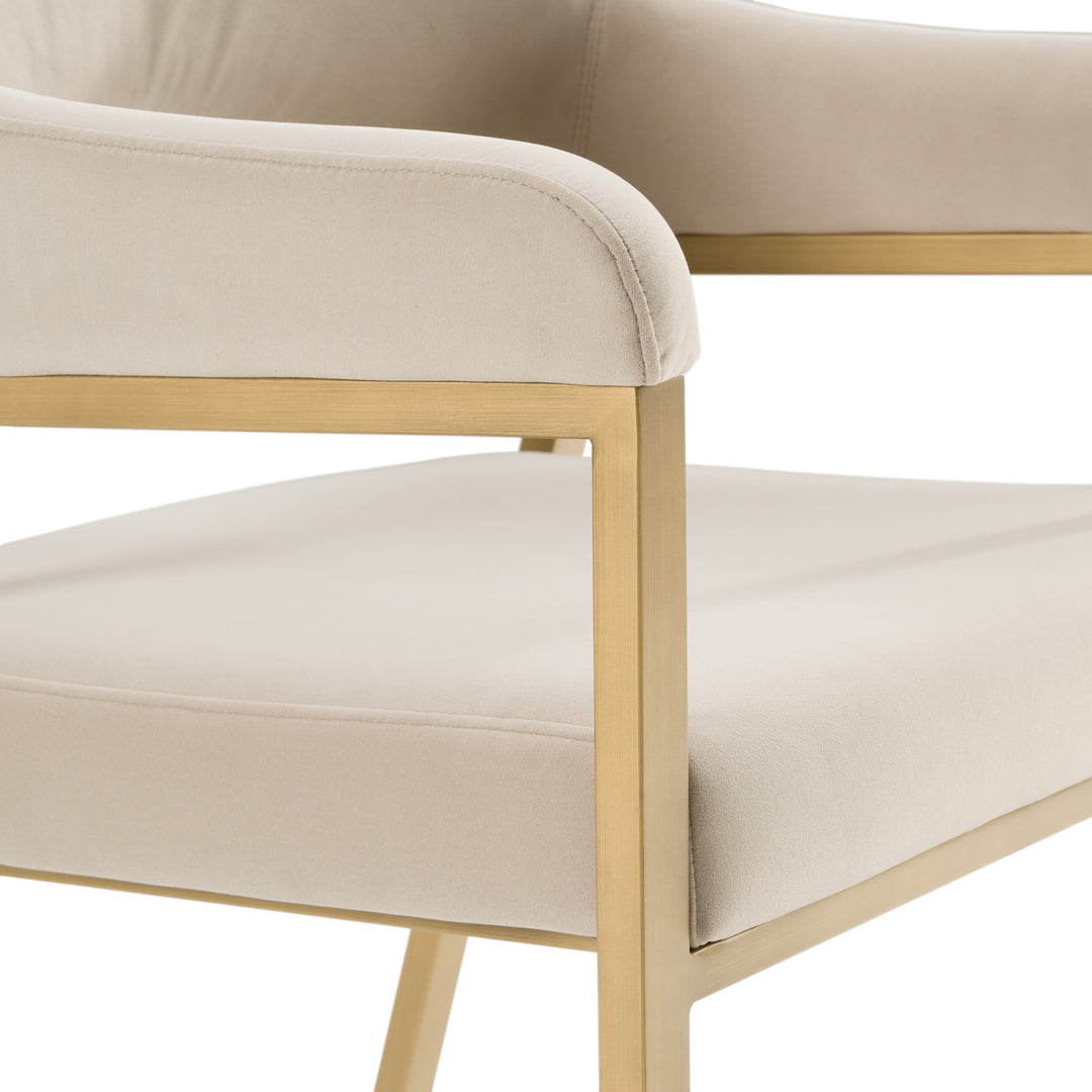 George - Modern Beige Fabric + Antique Brass Dining Chair
