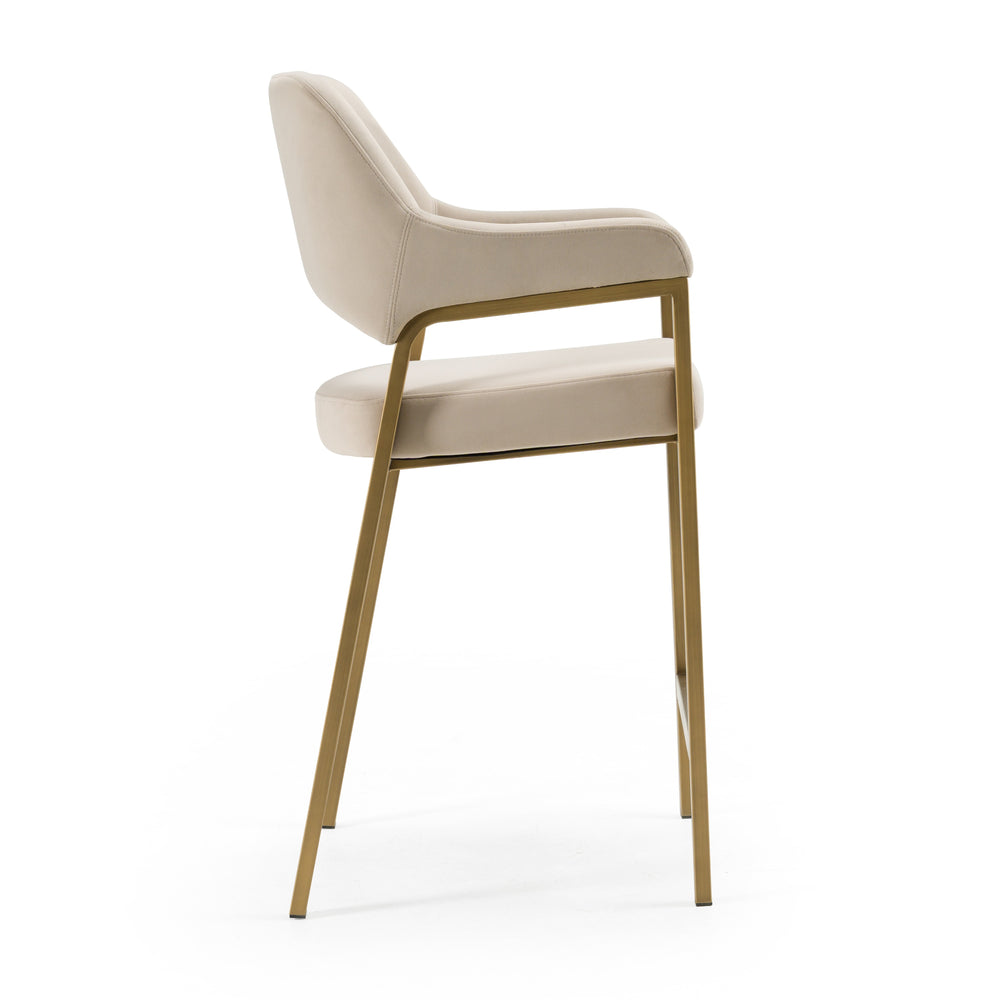 George - Modern Beige Fabric + Antique Brass Counter Chair - View 2