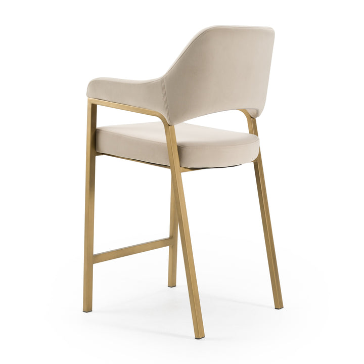 George - Modern Beige Fabric + Antique Brass Counter Chair