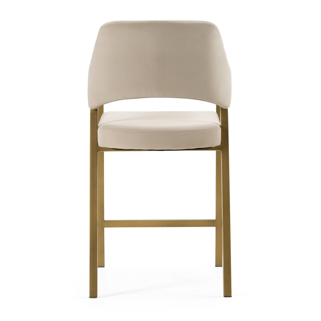 George - Modern Beige Fabric + Antique Brass Counter Chair