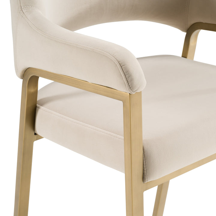 George - Modern Beige Fabric + Antique Brass Counter Chair