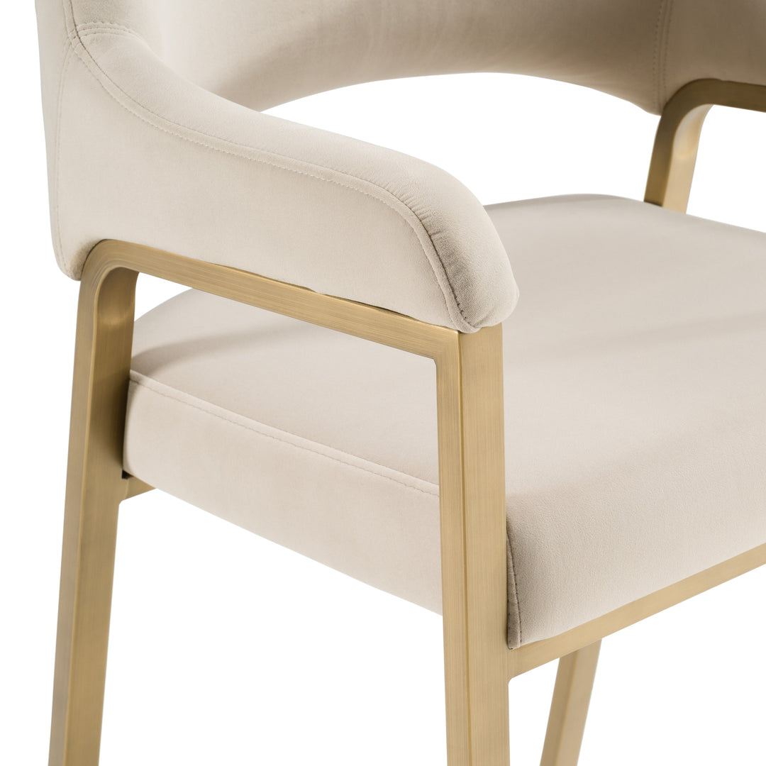 George - Modern Beige Fabric + Antique Brass Counter Chair
