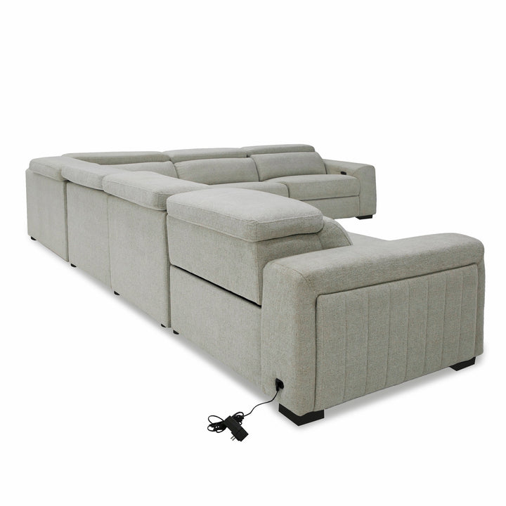 Gering - Modern Beige Fabric Sectional With 2 Power Recliners