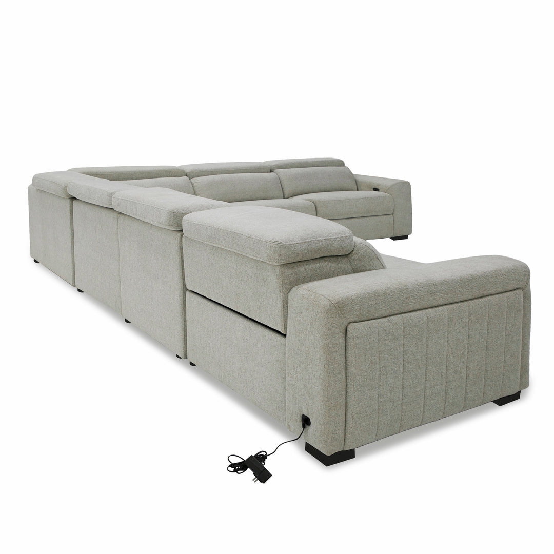 Gering - Modern Beige Fabric Sectional With 2 Power Recliners