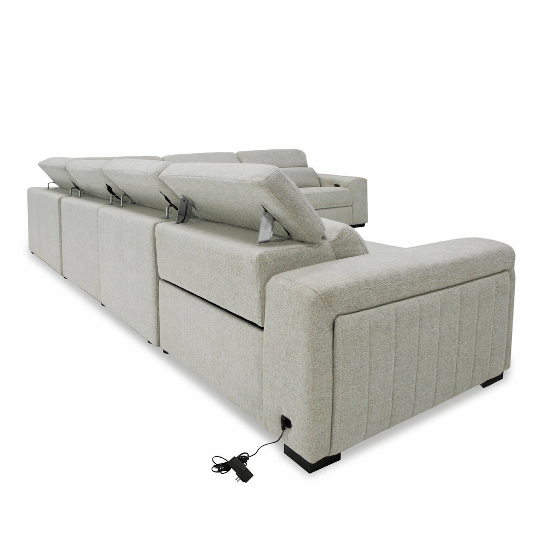 Gering - Modern Beige Fabric Sectional With 2 Power Recliners