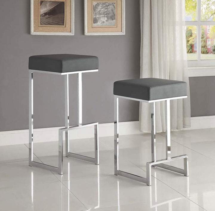 Gervase - Square Bar Stool - Gray And Chrome Bar Height (28" - 30") modern furniture Contempo Furniture