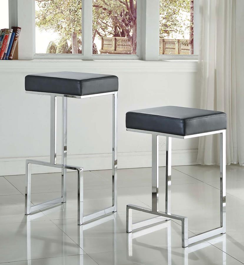 Gervase - Square Counter Height Stool - Black And Chrome Counter Height (24" - 27") modern furniture Contempo Furniture