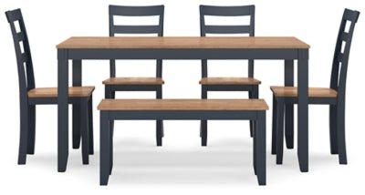 Gesthaven Dining Table with 4 Chairs and Bench (Set of 6) - Blue 6 Piece Dining Room Set modern furniture Contempo Furniture