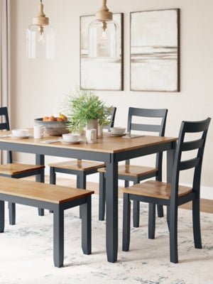 Gesthaven Dining Table with 4 Chairs and Bench (Set of 6) - Blue 6 Piece Dining Room Set modern furniture Contempo Furniture