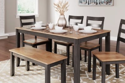 Gesthaven Dining Table with 4 Chairs and Bench (Set of 6) - Dark Brown 6 Piece Dining Room Set modern furniture Contempo Furniture