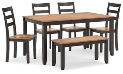Gesthaven Dining Table with 4 Chairs and Bench (Set of 6) - Dark Brown | Ashley Furniture