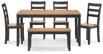 Gesthaven Dining Table with 4 Chairs and Bench (Set of 6) - Dark Brown 6 Piece Dining Room Set modern furniture Contempo Furniture