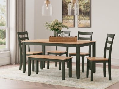 Gesthaven Dining Table with 4 Chairs and Bench (Set of 6) - Green 6 Piece Dining Room Set modern furniture Contempo Furniture