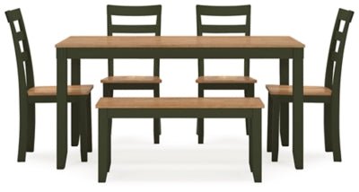 Gesthaven Dining Table with 4 Chairs and Bench (Set of 6) - Green 6 Piece Dining Room Set modern furniture Contempo Furniture