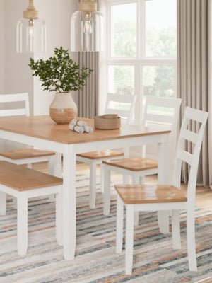 Gesthaven Dining Table with 4 Chairs and Bench (Set of 6) - White 6 Piece Dining Room Set modern furniture Contempo Furniture