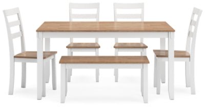 Gesthaven Dining Table with 4 Chairs and Bench (Set of 6) - White 6 Piece Dining Room Set modern furniture Contempo Furniture