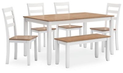 Gesthaven Dining Table with 4 Chairs and Bench (Set of 6) - White | Ashley Furniture