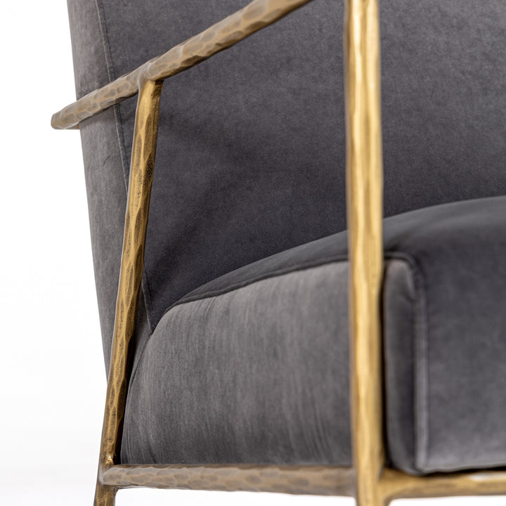 Gibbons - Modern Grey Velvet + Forged Gold Accent Chair