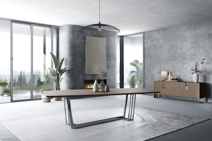Gilroy - Modern Walnut &amp; Stainless Steel Dining Table