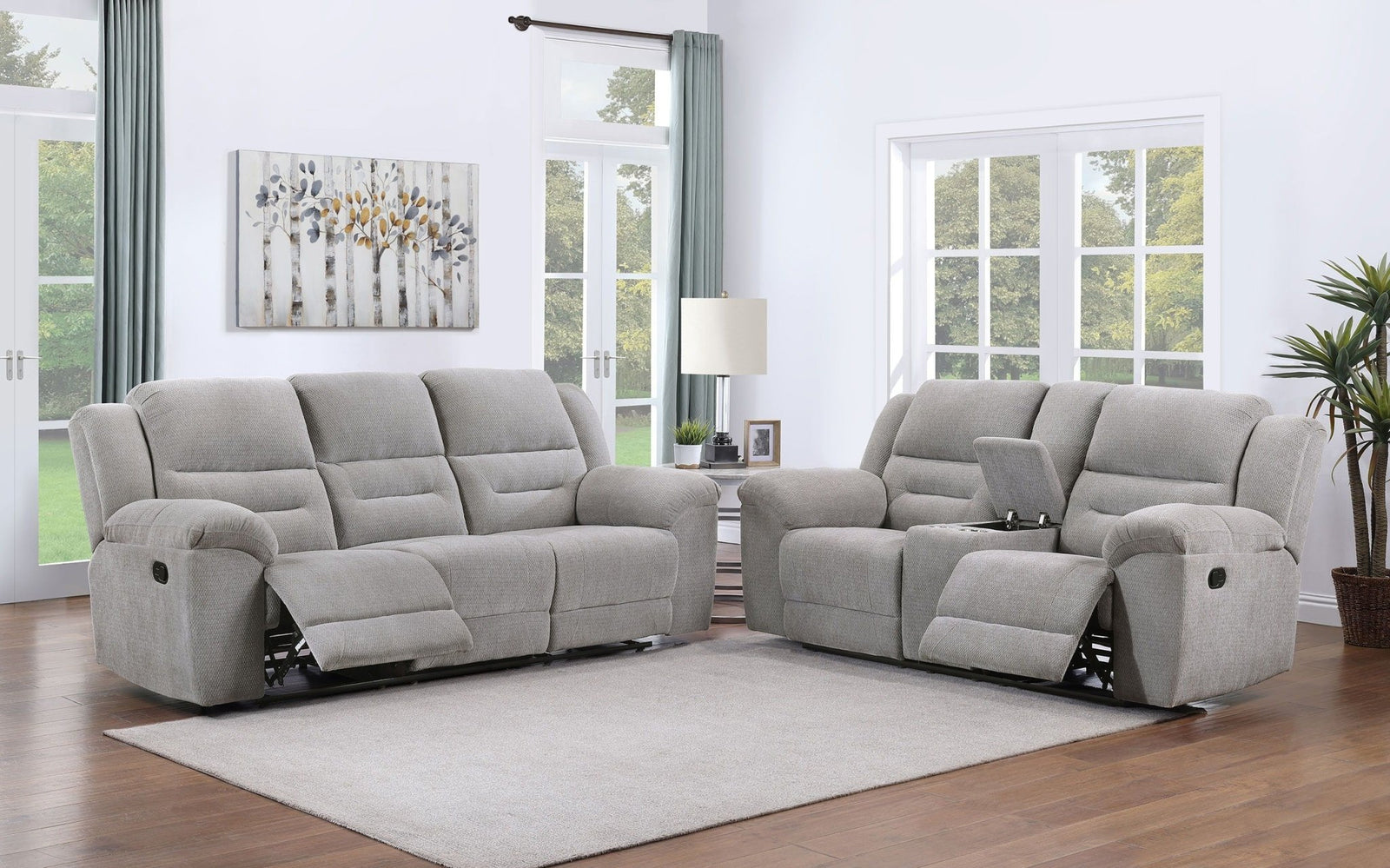 Gilson - 2 Piece Chenille Upholstered Sofa Set - Gray Reclining Sofa & Loveseat modern furniture Contempo Furniture