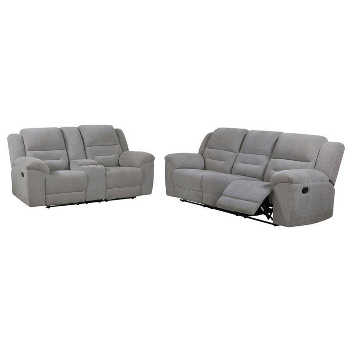 Gilson - 2 Piece Chenille Upholstered Sofa Set - Gray Reclining Sofa &amp; Loveseat modern furniture Contempo Furniture