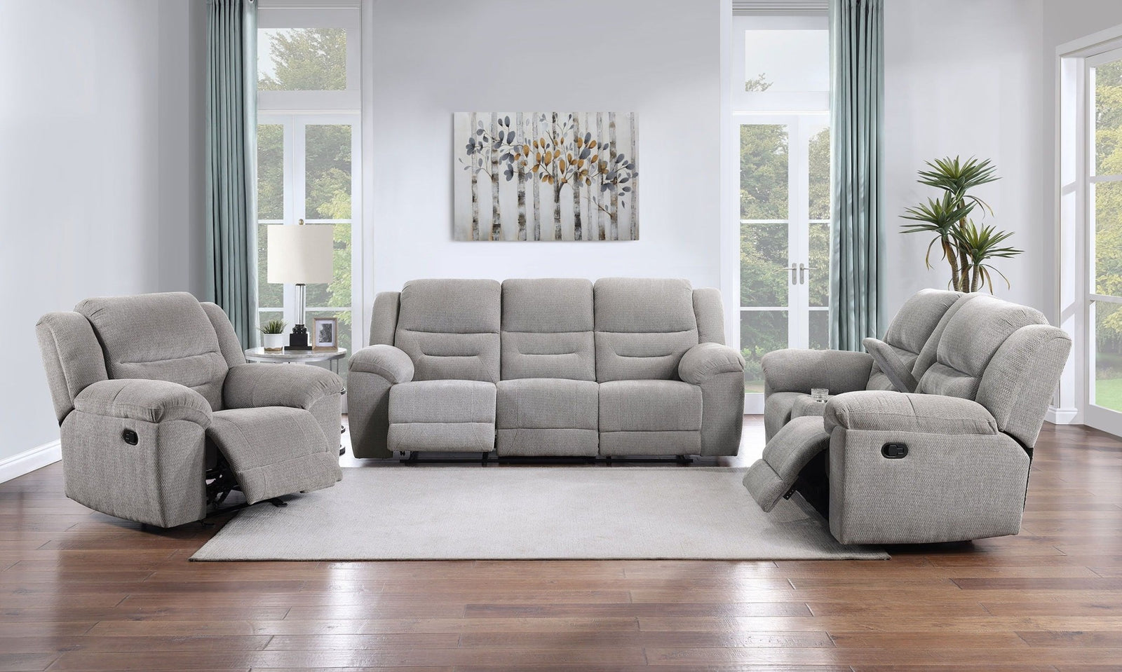 Gilson - 3 Piece Chenille Upholstered Sofa Set - Gray 3 - Piece Living Room Set modern furniture Contempo Furniture