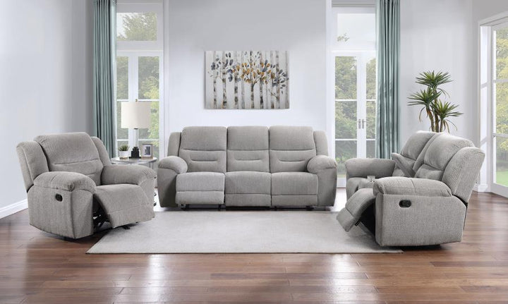 Gilson - Chenille Upholstered Reclining Glider Recliner - Gray Glider Chair modern furniture Contempo Furniture
