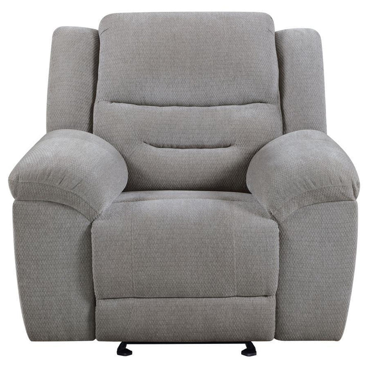 Gilson - Chenille Upholstered Reclining Glider Recliner - Gray Glider Chair modern furniture Contempo Furniture