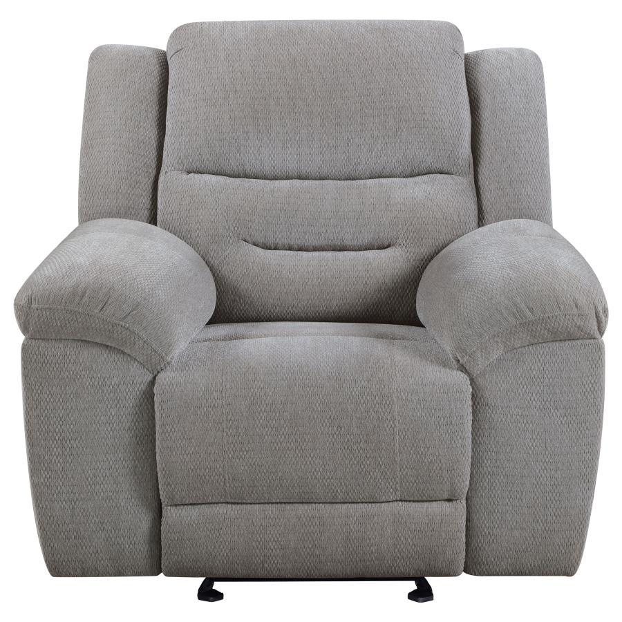 Gilson - Chenille Upholstered Reclining Glider Recliner - Gray Glider Chair modern furniture Contempo Furniture