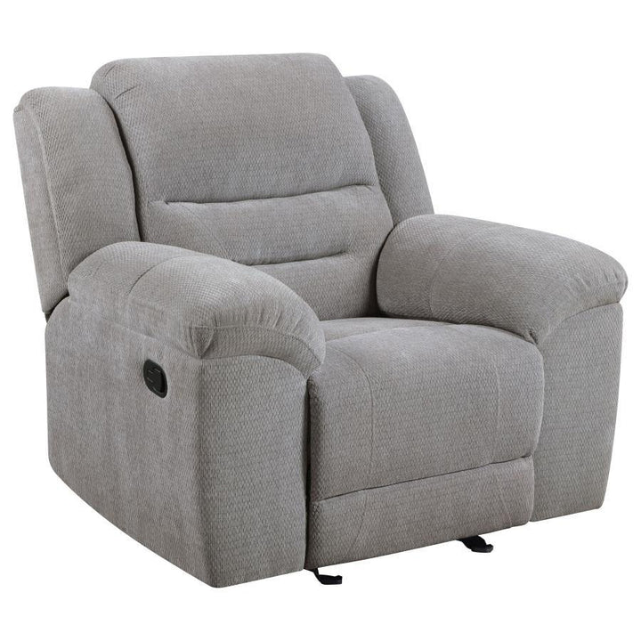 Gilson - Chenille Upholstered Reclining Glider Recliner - Gray Glider Chair modern furniture Contempo Furniture