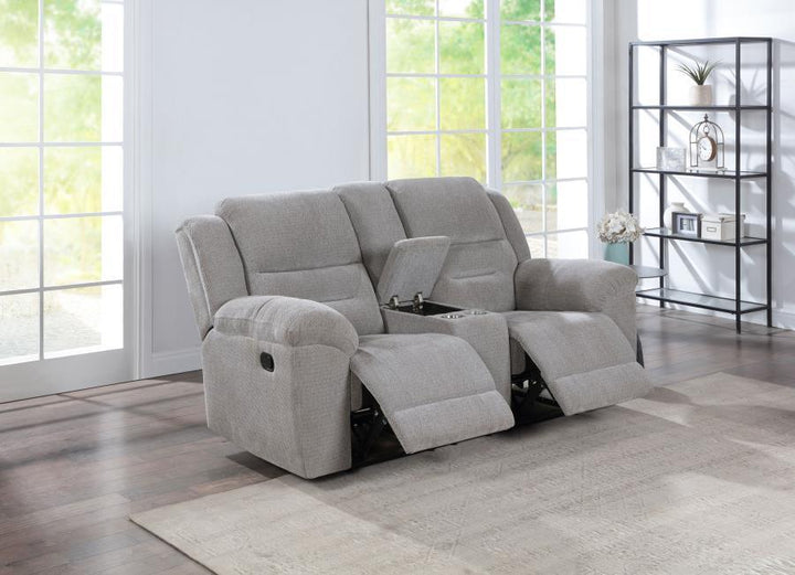 Gilson - Chenille Upholstered Reclining Loveseat - Gray Reclining Loveseat modern furniture Contempo Furniture