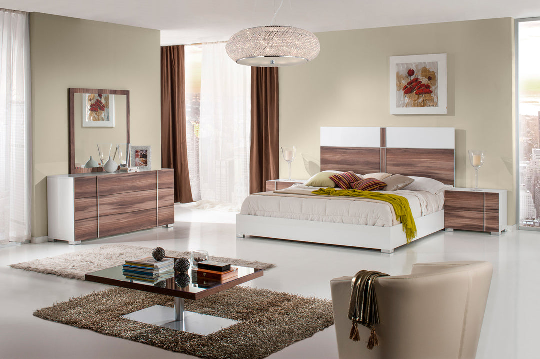 Giovanna Italian Mid-Century White & Cherry Bed