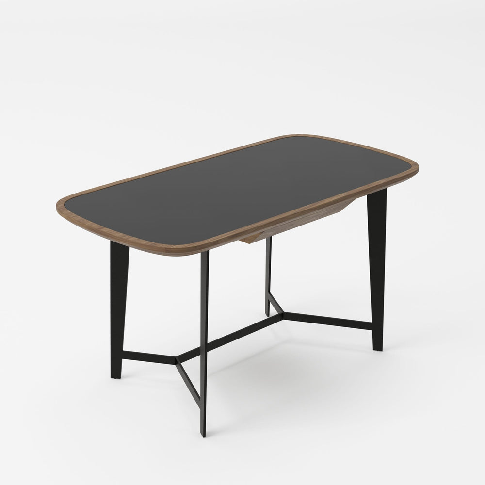 Girard - Modern Walnut & Black Glass Desk - View 3