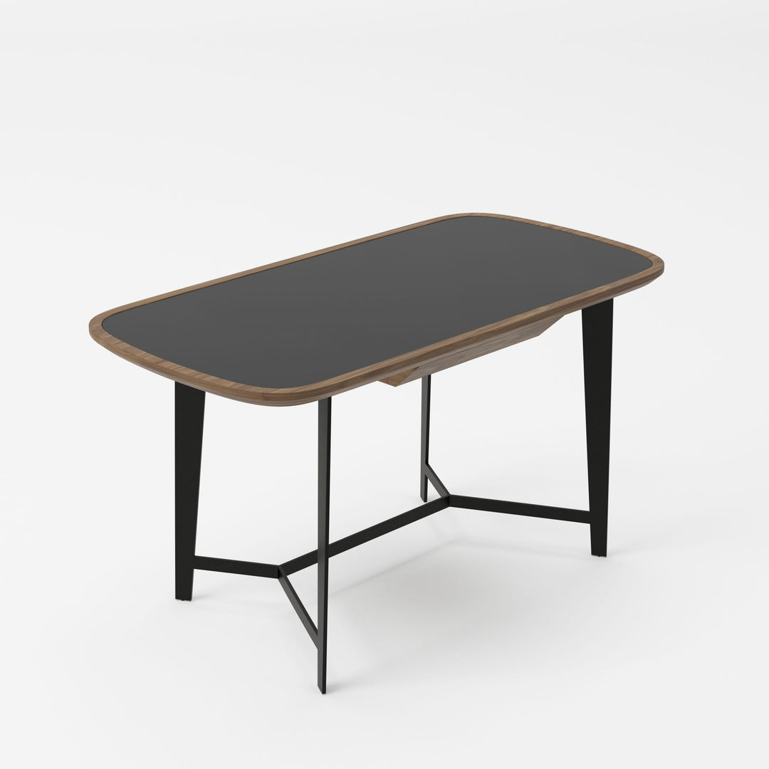 Girard - Modern Walnut & Black Glass Desk