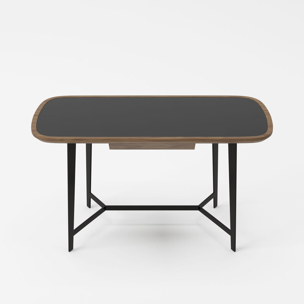 Girard - Modern Walnut & Black Glass Desk - View 4