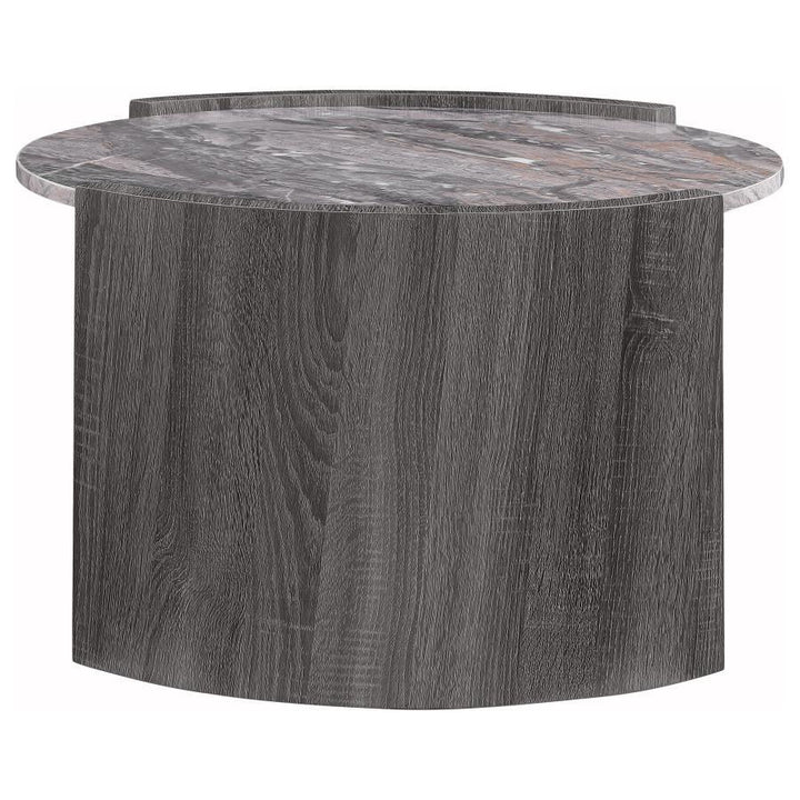 Gladstone - Round Faux Marble Top Coffee Table - Distressed Gray Coffee Table modern furniture Contempo Furniture