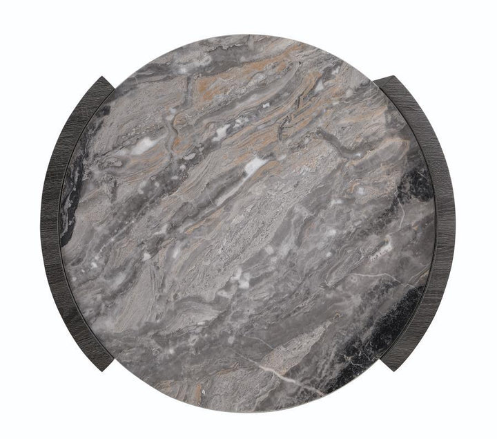 Gladstone - Round Faux Marble Top Coffee Table - Distressed Gray Coffee Table modern furniture Contempo Furniture