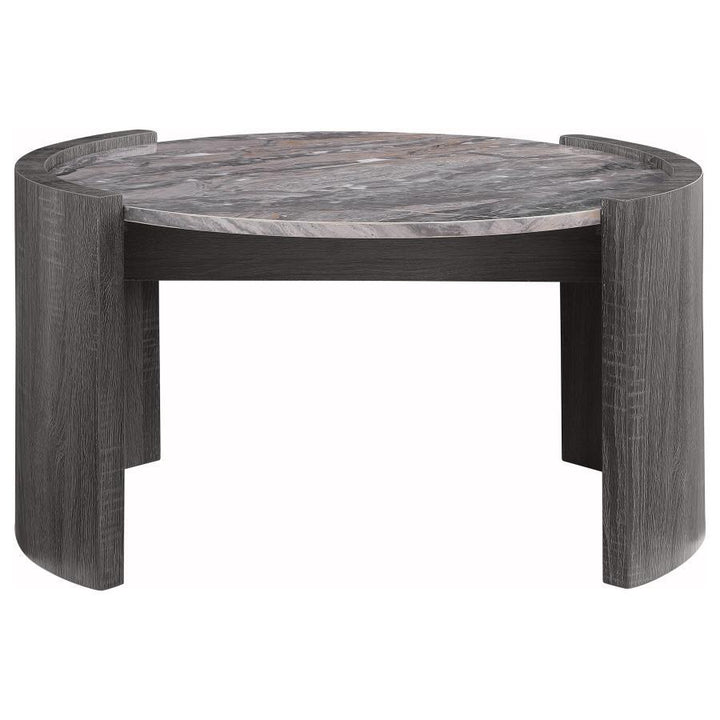 Gladstone - Round Faux Marble Top Coffee Table - Distressed Gray Coffee Table modern furniture Contempo Furniture