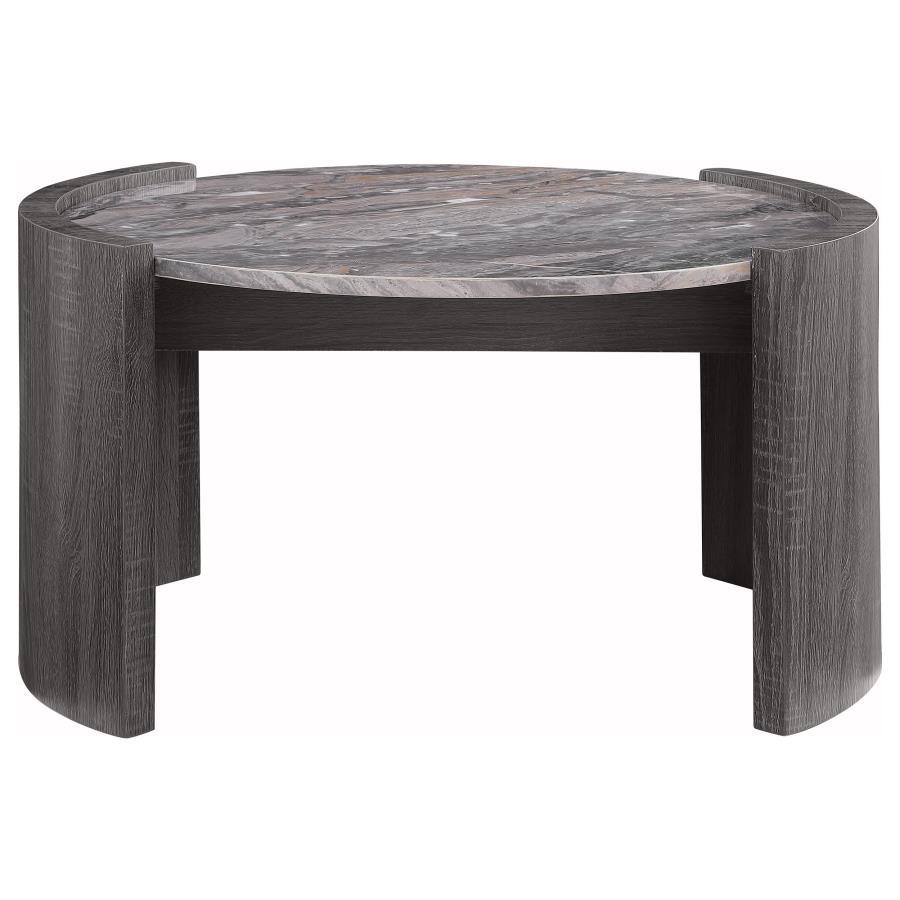Gladstone - Round Faux Marble Top Coffee Table - Distressed Gray Coffee Table modern furniture Contempo Furniture
