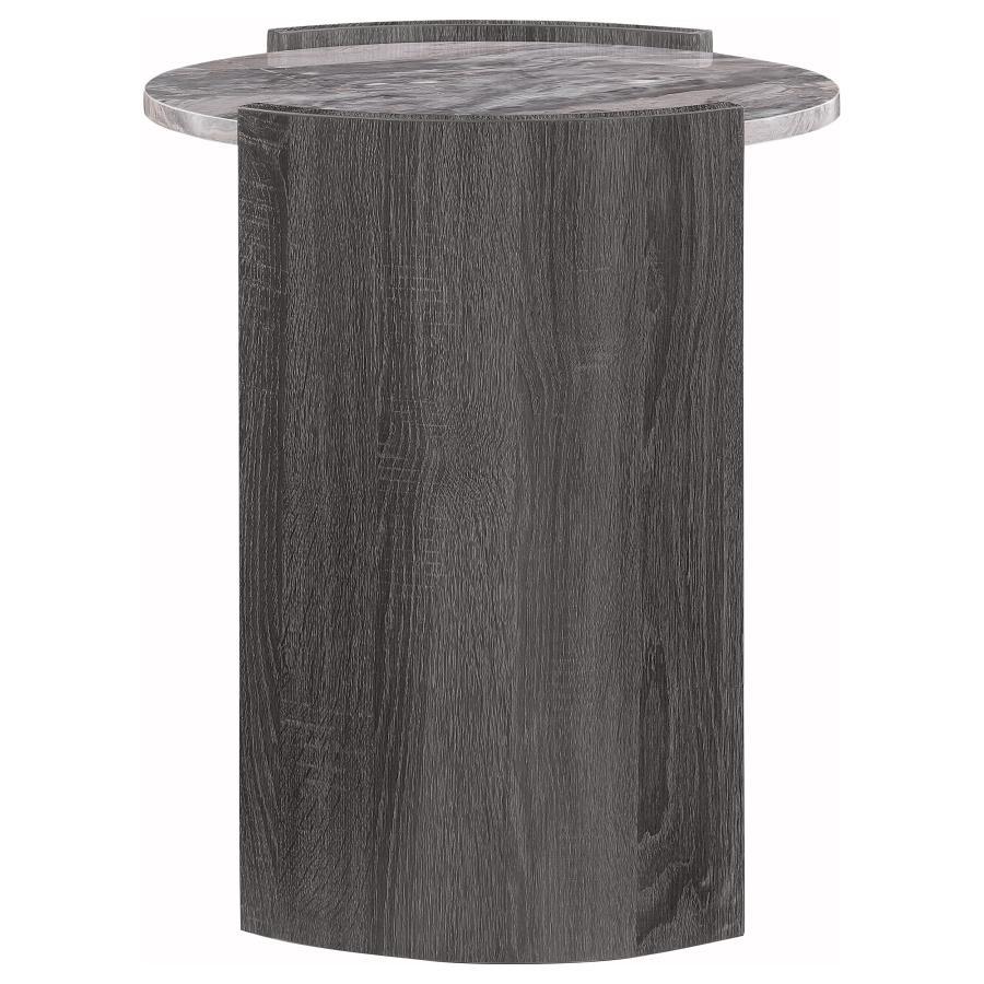 Gladstone - Round Faux Marble Top End Table - Distressed Gray End Table modern furniture Contempo Furniture