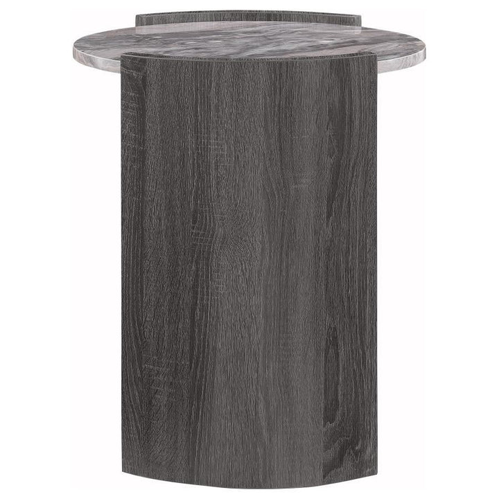 Gladstone - Round Faux Marble Top End Table - Distressed Gray End Table modern furniture Contempo Furniture