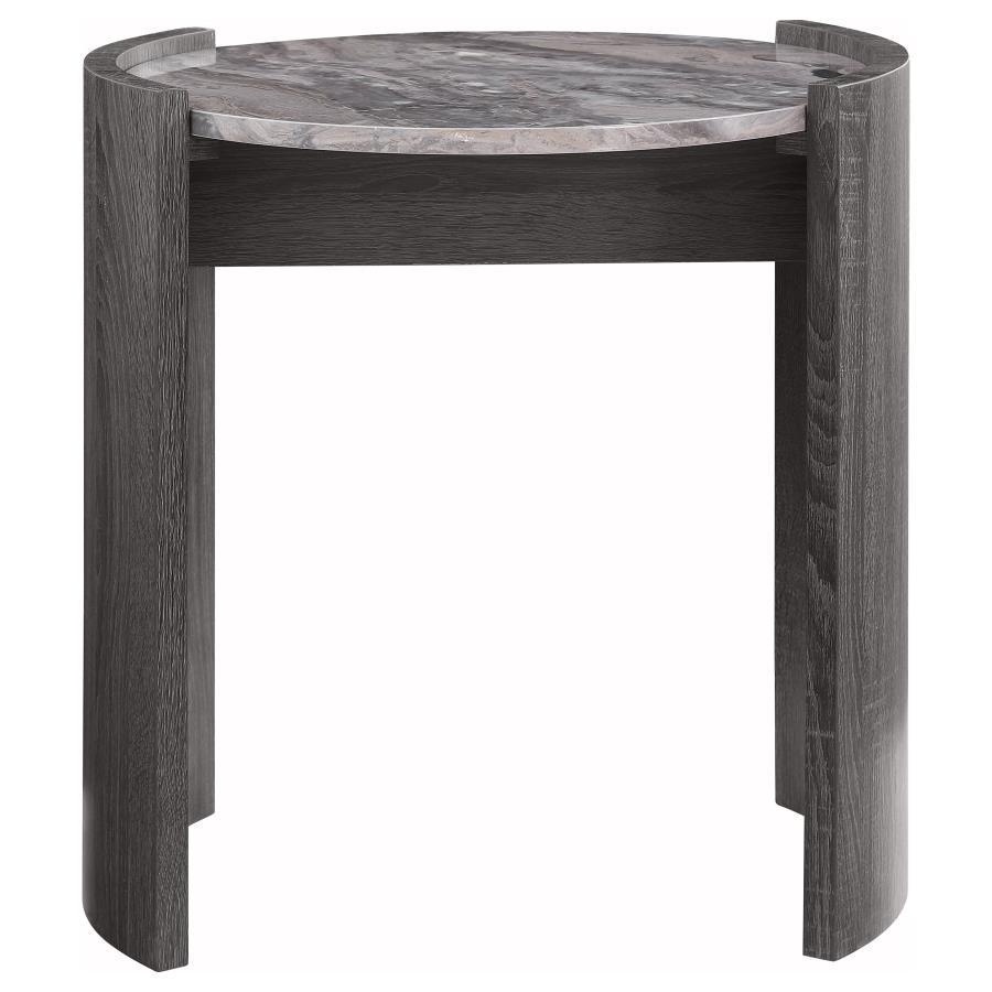 Gladstone - Round Faux Marble Top End Table - Distressed Gray End Table modern furniture Contempo Furniture